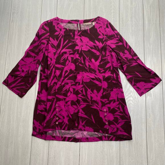 Soft Surroundings Purple Tropical Oceo Gauze Tunic & Wide Leg Pants Size Medium - Picture 2 of 16